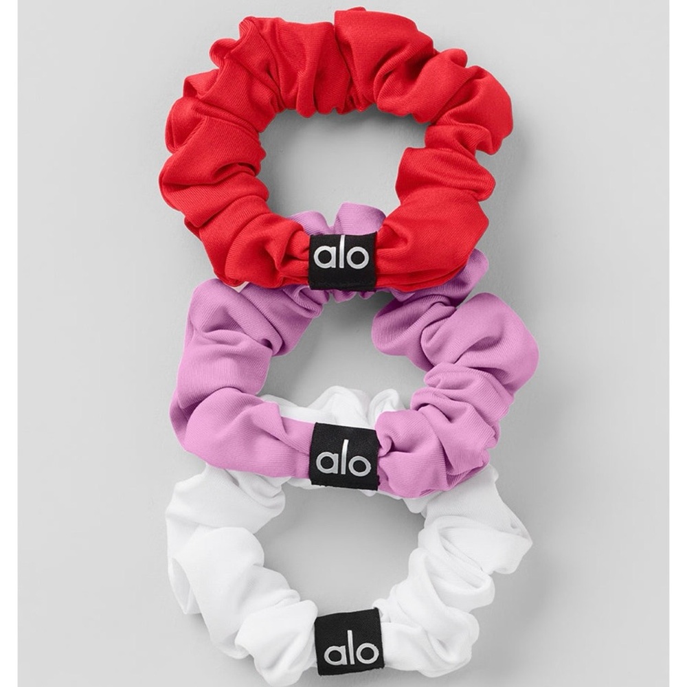 Alo Fresh Mini Scrunchie 3-Pack - Bright Red/Candy Heart Pink/ White NWT